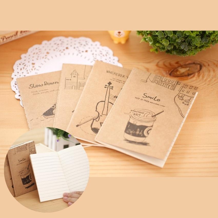 Sổ tay Vintage mini A7 Bìa Kraft kẻ ngang 32 Trang Sổ ghi nhớ phong cách cổ điển Vinatge văn phòng phẩm NBD2