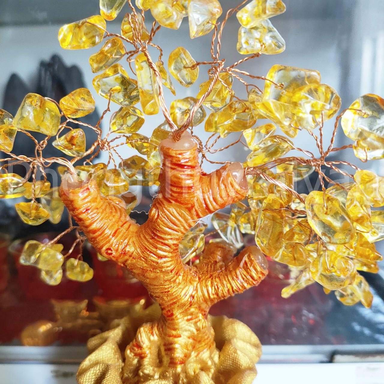 Cây Thần lộc-Hoa tiền Pha lê thỏi chiêu tài 7.5cm*7.5cm*18cm