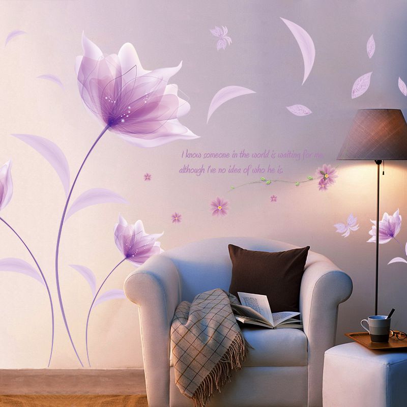 Decal dán tường Hoa thủy tinh tím AmyShop DH059 (142 x 220cm)