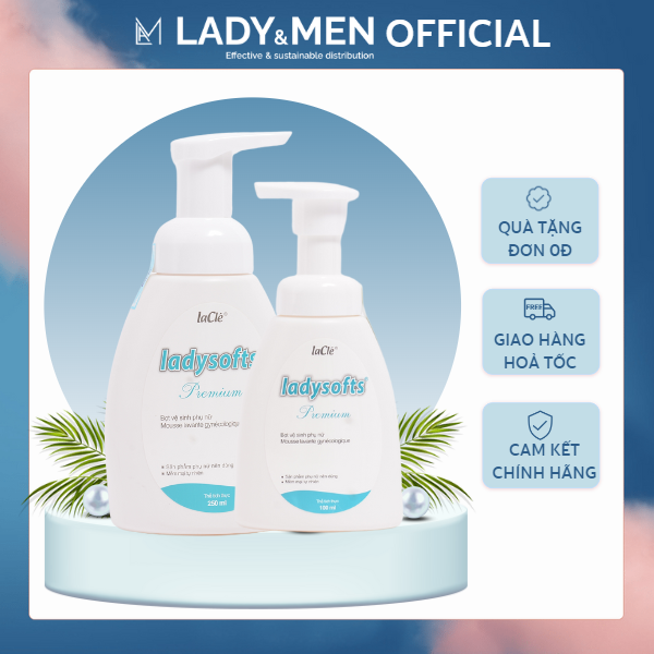 [COMBO 2 CHAI SIÊU TIẾT KIỆM] Bọt rửa phụ khoa phụ nữ Ladysofts Premium Laclé Bộ 2 chai 100ml và 250ml hỗ trợ dưỡng ẩm, làm sạch, thơm - Lady &amp; Men VN