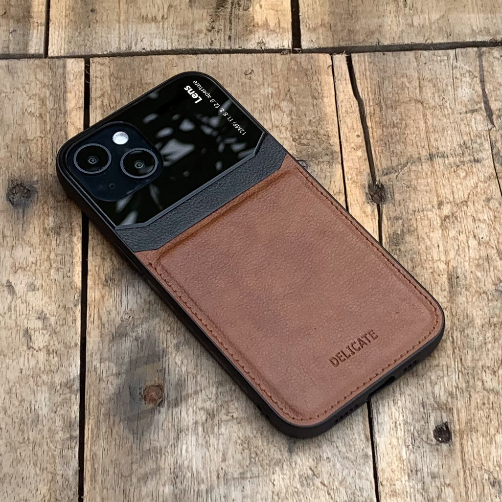 Ốp Lưng Da Thời Trang Kết Hợp Mica Dành Cho Iphone 13 13 Pro 13 Pro Max 13 Mini - Hàng Nhập Khẩu - Vàng Nâu - Iphone 13 Mini
