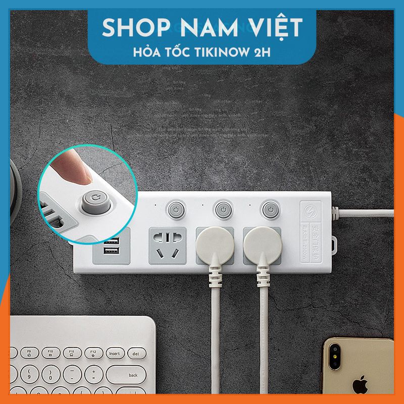Ổ Cắm Điện Kèm Cổng USB Công Tắc Riêng Chịu Tải 2500W, Chống Giật, Chống Cháy