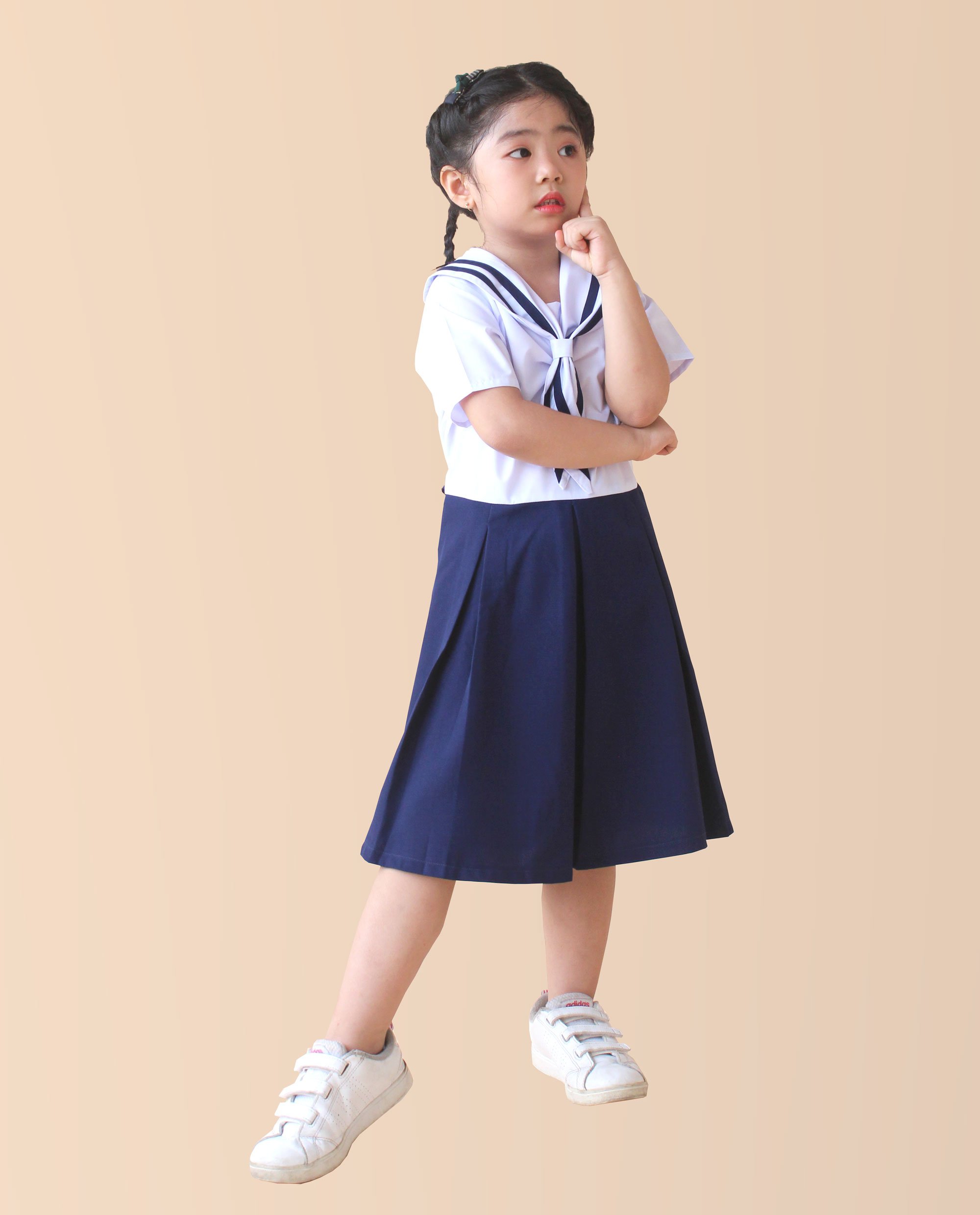 Đầm đi học cho bé gái lớp 1 nhún bèo Jadiny, đầm đồng phục học sinh cấp 1, tiểu học, kiểu dáng đẹp, thấm hút mồ hôi, vải chất lượng, không ra màu