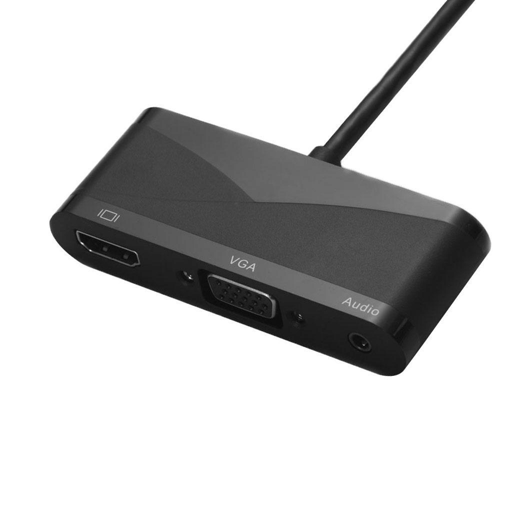 3 in1 Type-C to 1080P HDMI + VGA + 3.5mm Audio Video Converter Adapter Black