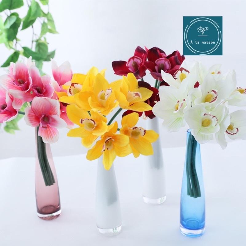 Bó hoa địa lan từ lụa cao 28cm đẹp sang trọng, hoa decor trang trí nội thất, chụp ảnh
