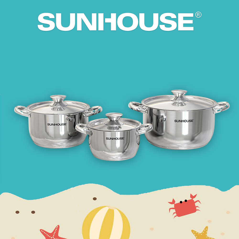 Bộ nồi inox 3 đáy SUNHOUSE SHG302 - Hàng chính hãng