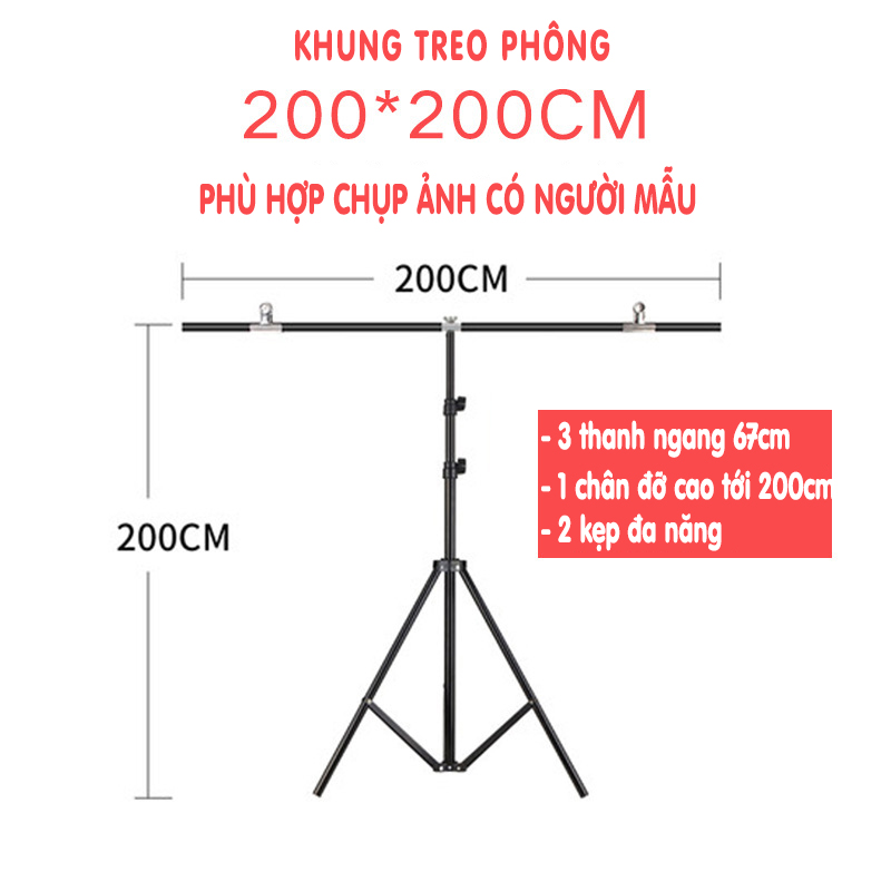 Bộ khung chữ T treo phông nền chụp ảnh sản phẩm, thời trang, lookbook, livestream bán hàng chuyên nghiệp 3 kích thước nhỏ, vừa, lớn