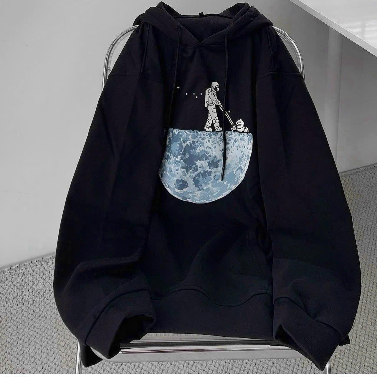 [FREESHIP] Áo Hoodie Nỉ Phối Dáng Form Rộng Áo In Mặt Trăng Bao Sắc Nét Unisex HTM FASHION - Xanh