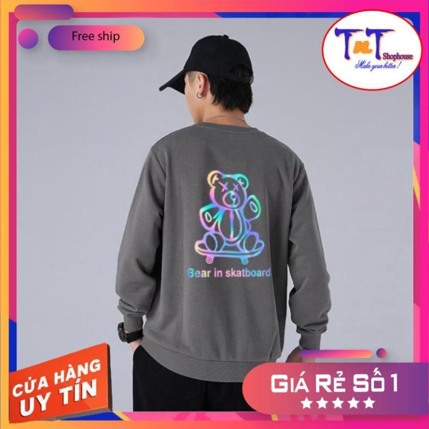 AS27 Áo Sweater Gấu Trượt Ván Phản Quang, Aó Nỉ Dài Tay Nam Nữ Cá Tính thời trang