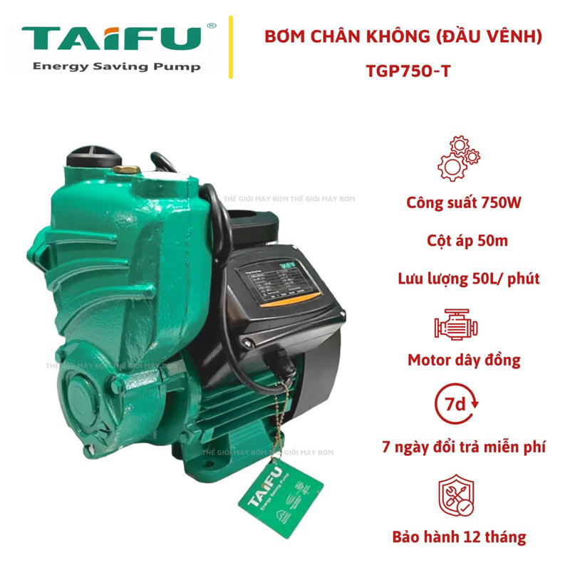 Máy bơm nước chân không tự mồi 750W  cánh đồng TAIFU TGP750-T - Bảo hành 1 năm