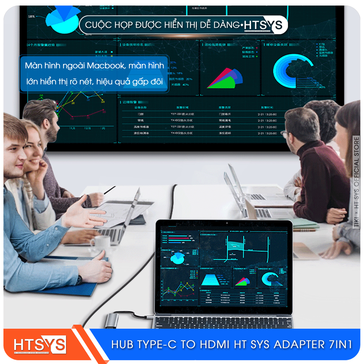 Hub Type C HT SYS 7 in 1 To HDMI, USB 3.0, SD, TF, USB C, PD 100W - Hàng Chính Hãng