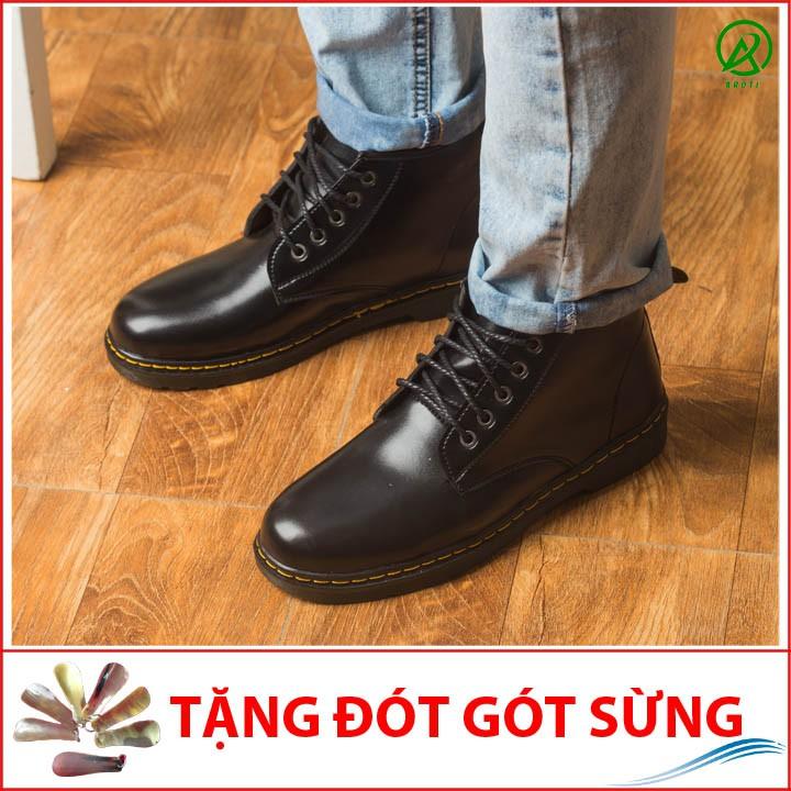 Giày Boot Nam Cổ Lửng Đế Khâu Da Trơn Màu Đen Cực Chất - M354-DEN(ĐG)- Kèm Đón Gót Sừng