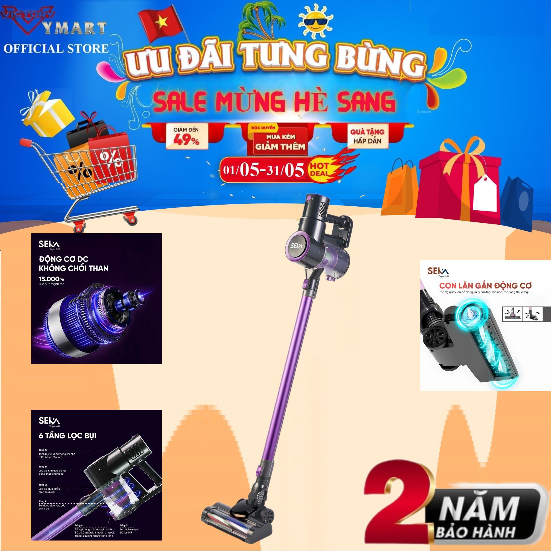 Máy Hút Bụi Cầm Tay SEKA SK-09MAX PLUS Nâng Cấp Toàn Diện, Hút Bụi Lau Sàn, Tự Động Làm Sạch Con Lăn - Hàng Chính Hãng