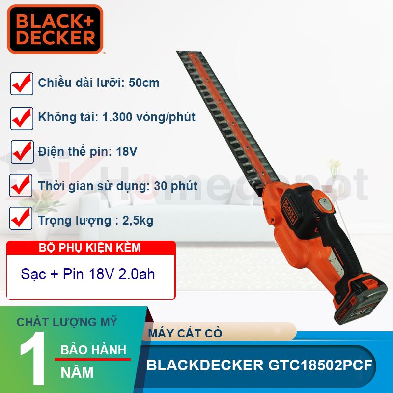 Máy tỉa hàng rào dùng pin 18V Black&amp;Decker GTC18502PCF