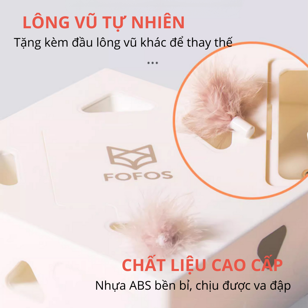 Hộp đồ chơi cho mèo FOFOS, Hộp đồ chơi lông vũ cảm biến tự động, Đuổi bắt lông vũ vui nhộn, Thúc đẩy vận động, Sạc USB