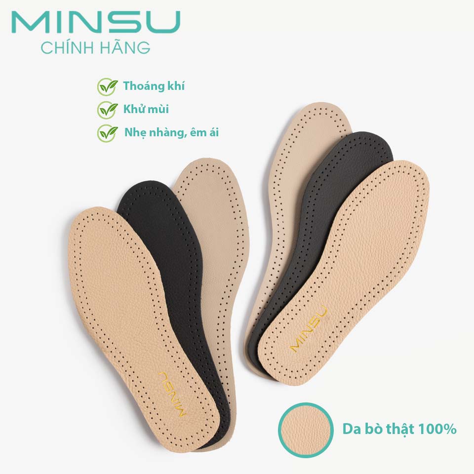 Lót Giày Da Bò Thật 100% MINSU M4028 Nam Nữ Thoáng Khí, Khử Mùi, Êm Ái