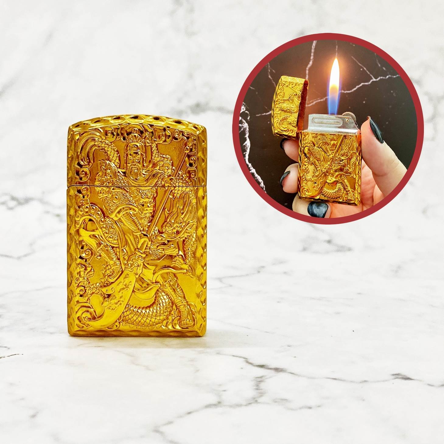 GKNQC - BẬT LỬA GAS ĐÁ KHẮC NỔI HÌNH QUAN CÔNG VÀNG -