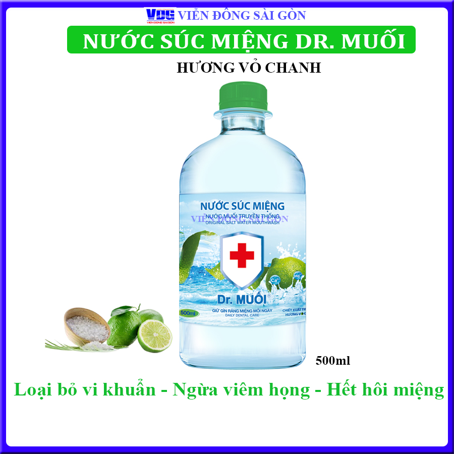 Nước súc miệng Dr. Muối hương vỏ chanh (500ml)-Ngừa viêm họng, sâu răng, loại vi khuẩn, trắng răng, hết hôi miệng