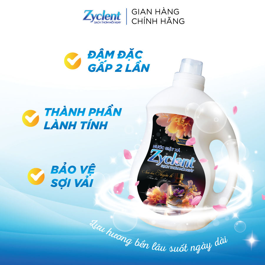 NƯỚC GIẶT XẢ ZYCLENT SUPERIOR HƯƠNG NƯỚC HOA HUYỀN BÍ - 3.8KG