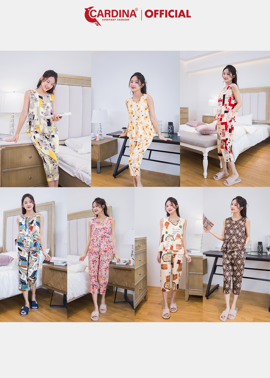 Đồ Bộ Nữ Chất Lụa Satin Nhật Cao Cấp Áo Sát Nách Bèo Lệch Quần Lửng Họa Tiết 3SF03
