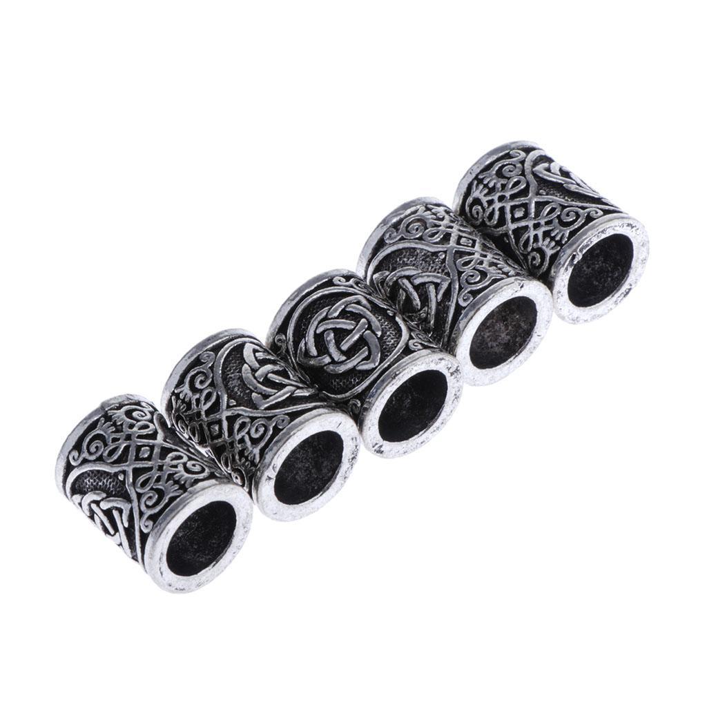 3-4pack 5 Pieces Antique Silver Norse Viking Rune Beads for Hair Beard DIY