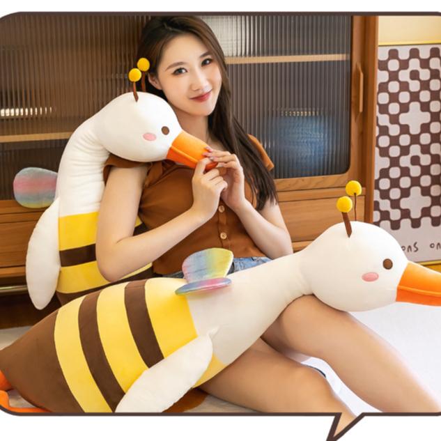 Gấu bông vịt cosplay ong dễ ôm ngủ, Thú bông con ngỗng trắng cute chất liệu cao cấp cho mẹ bầu