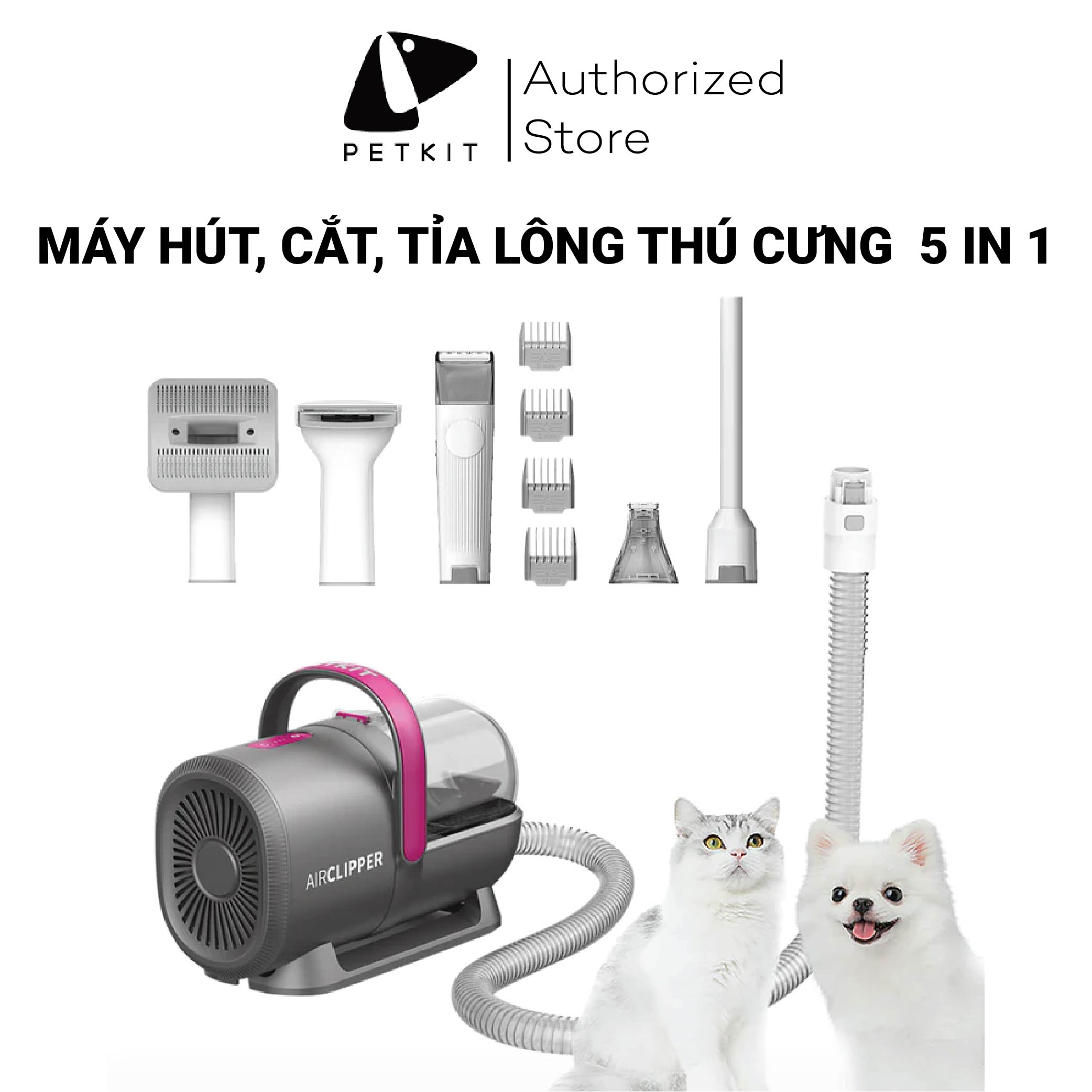 Máy Cắt, Tỉa, Hút Lông Chó Mèo Petkit 5 Công Dụng