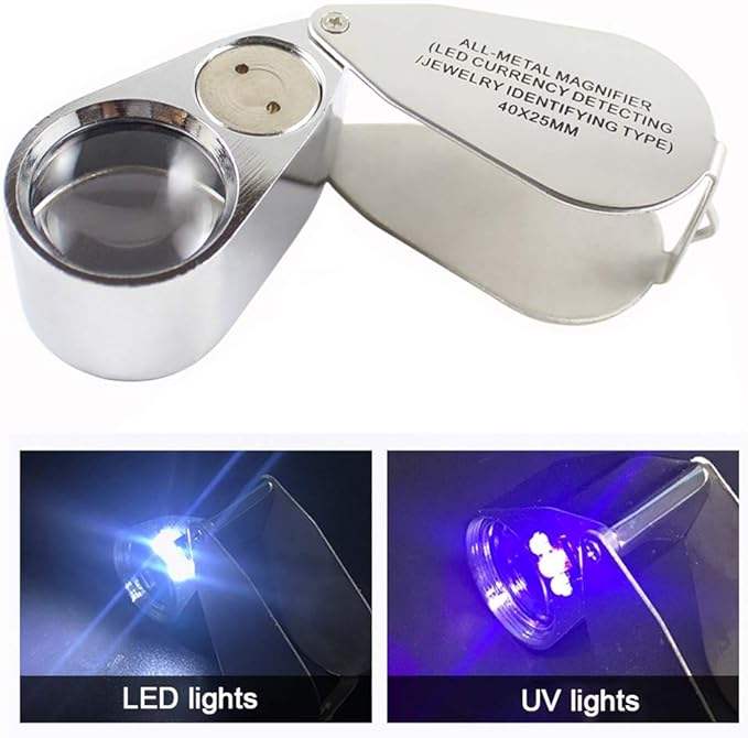 Kính lúp cầm tay có đèn TERINO 40X-LED/UV (40X, hỗ trợ đèn LED/UV) - Hàng chính hãng