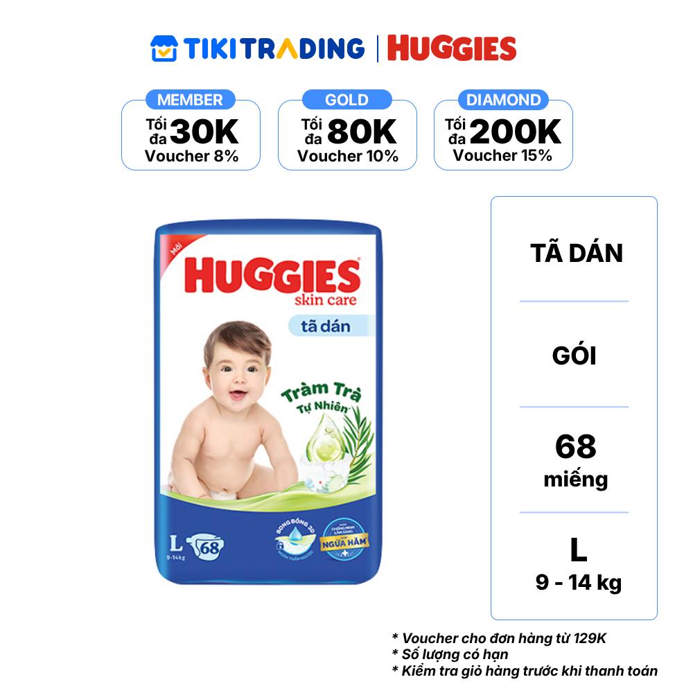 Tã dán Huggies Skincare Super Jumbo L68