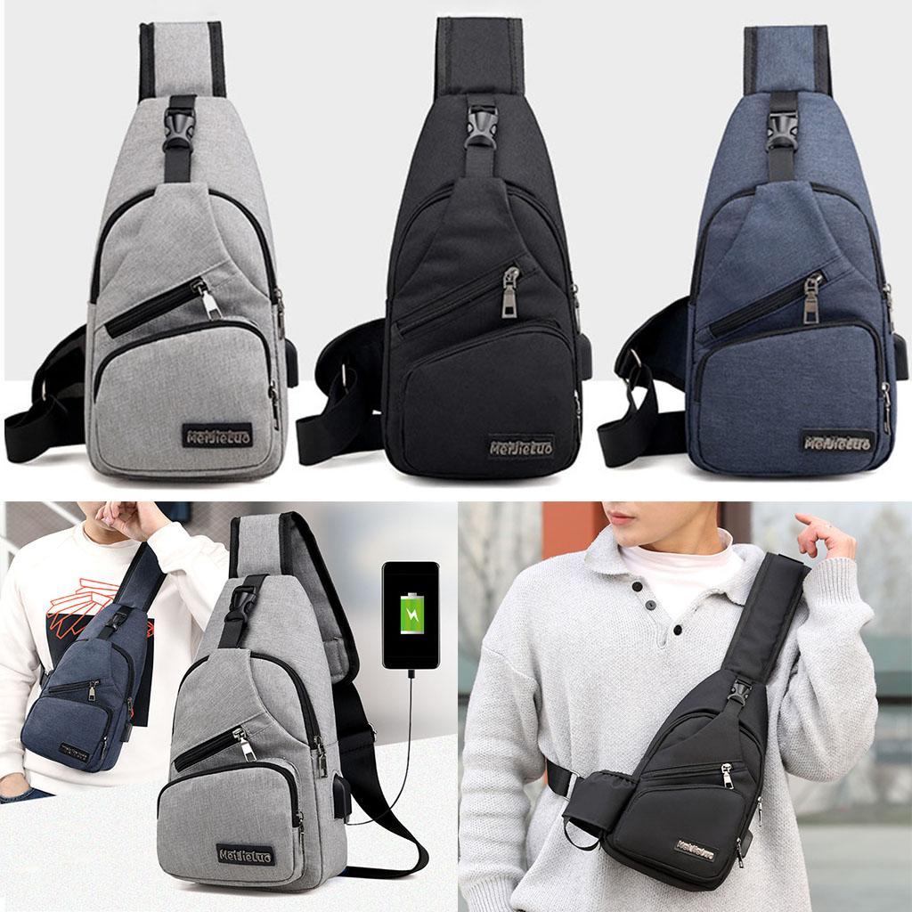 2pcs Fashion Men Sling Chest Bag Shoulder Bag USB Port Daypack