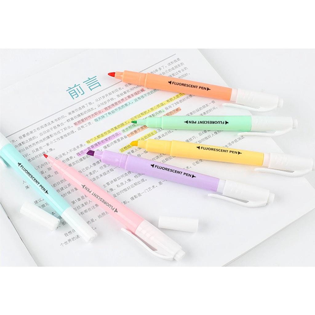 Bút Highlight Pastel 2 Đầu Dạ Quang Nhớ Dòng Nhiều Màu Set