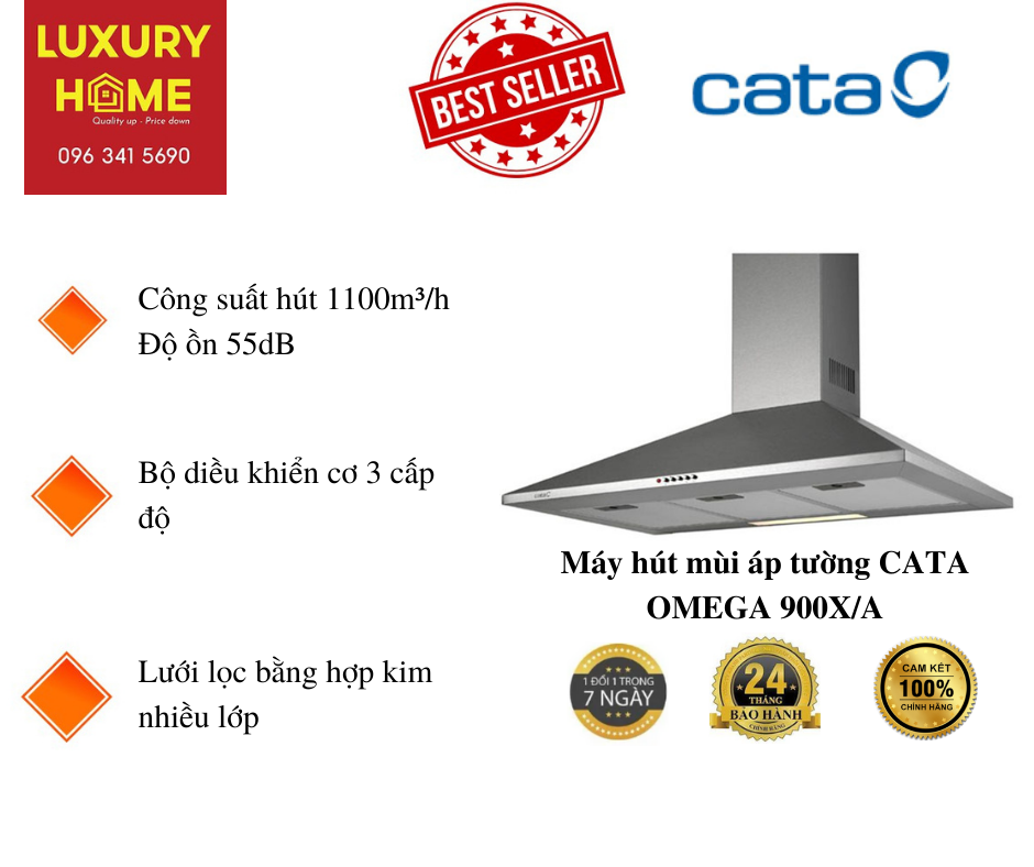 Máy hút mùi áp tường CATA OMEGA 900 X/A(Hàng Chính Hãng)