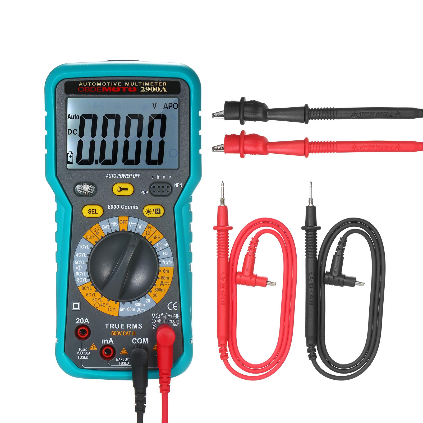 6000 Count LCD Digital Automotive Multimeter True RMS Universal Tester with Flashlight