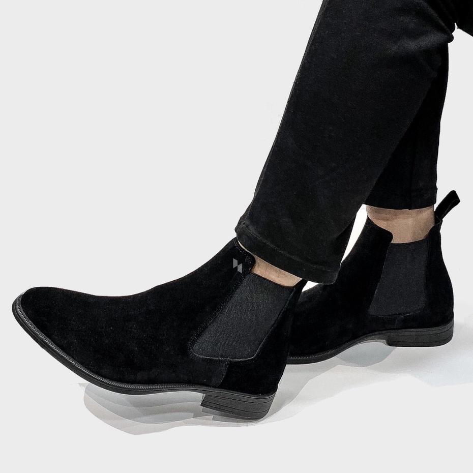 giày da nam Chealsea Boots classic cổ cao chun 2 bên da lộn đế cao su nguyên khối siêu êm, boot da nam thời trang
