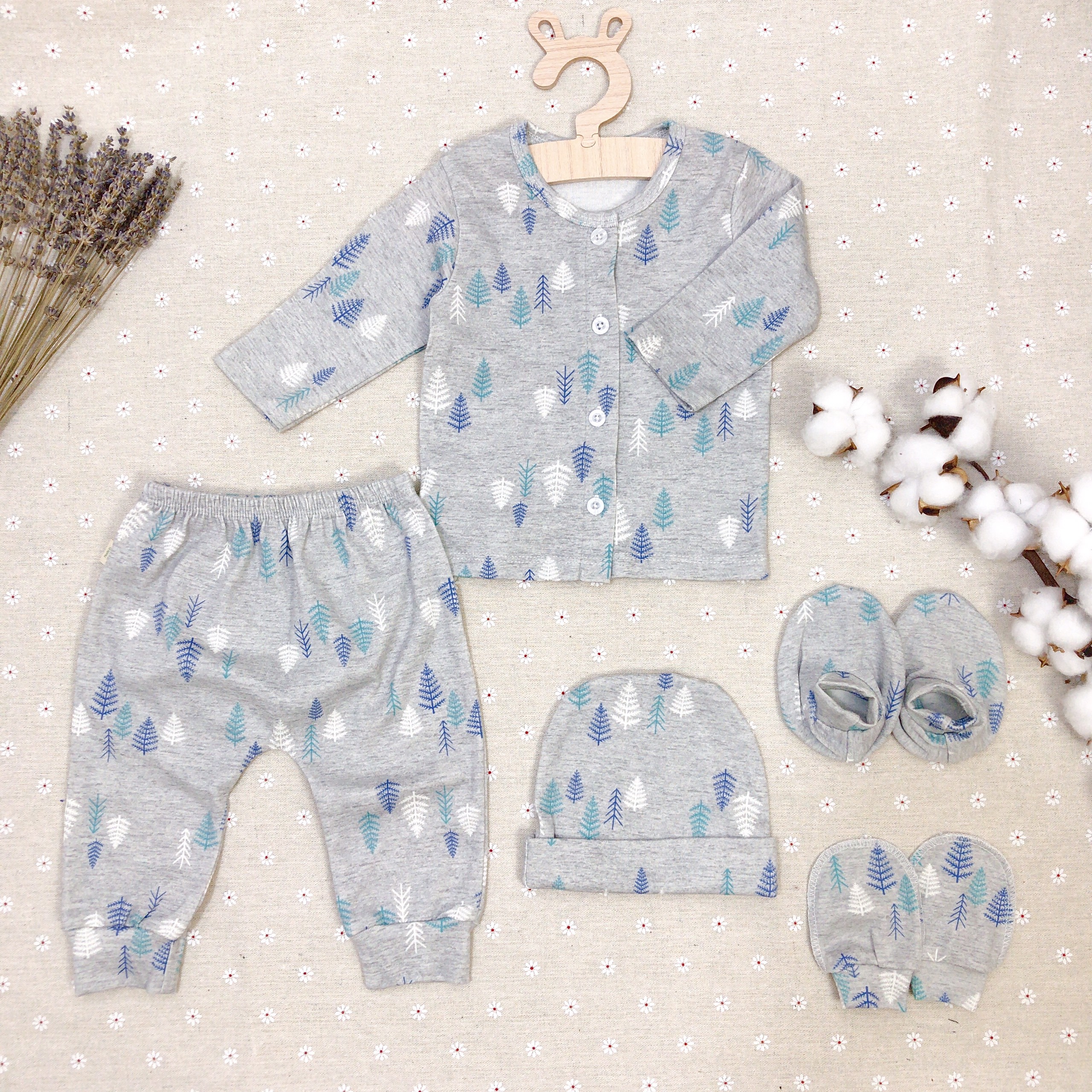 Set quần áo sơ sinh quần lưng thun đáy đũng chất thun cotton dành cho bé sơ sinh 0-3 tháng