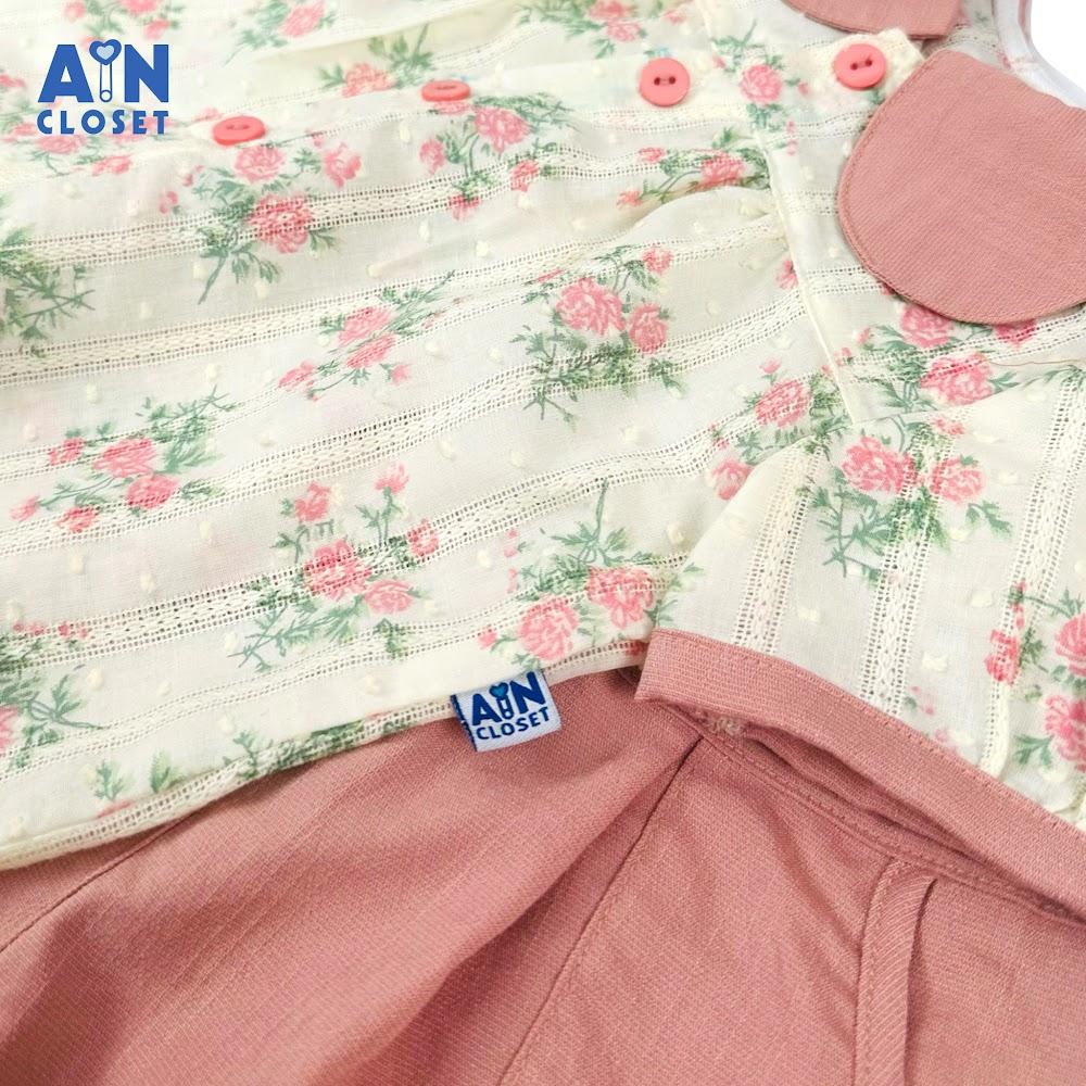 Bộ quần áo Lửng bé gái họa tiết Hoa 10 Giờ Hồng cotton dệt - AICDBGLRLUEZ - AIN Closet