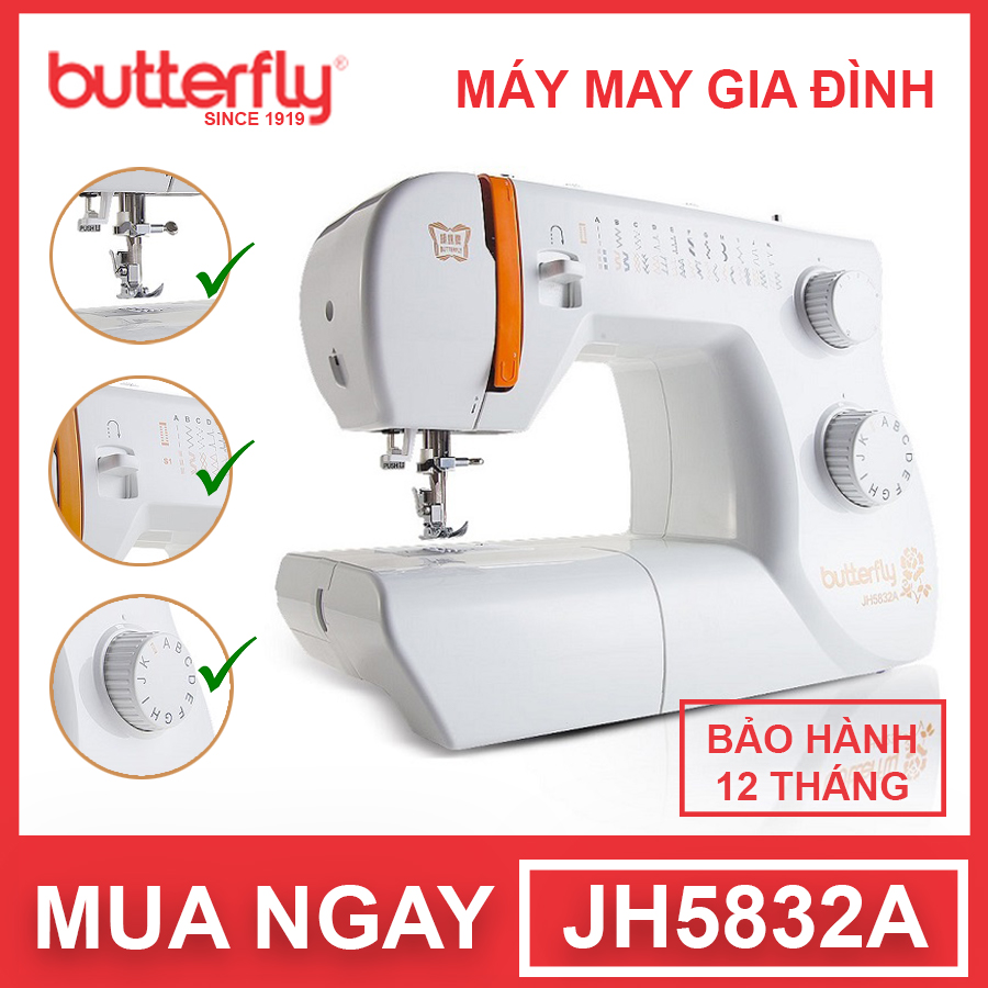 Máy May Gia Đình Cơ Bản Butterfly JH5832A - Hàng Chính Hãng