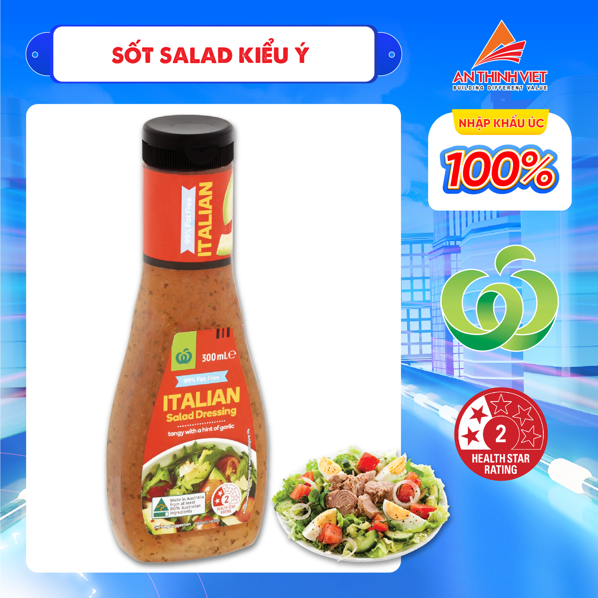 Sốt Salad Kiểu Ý - Woolworths Italian Salad Dressing 99% Fat Free 300mI