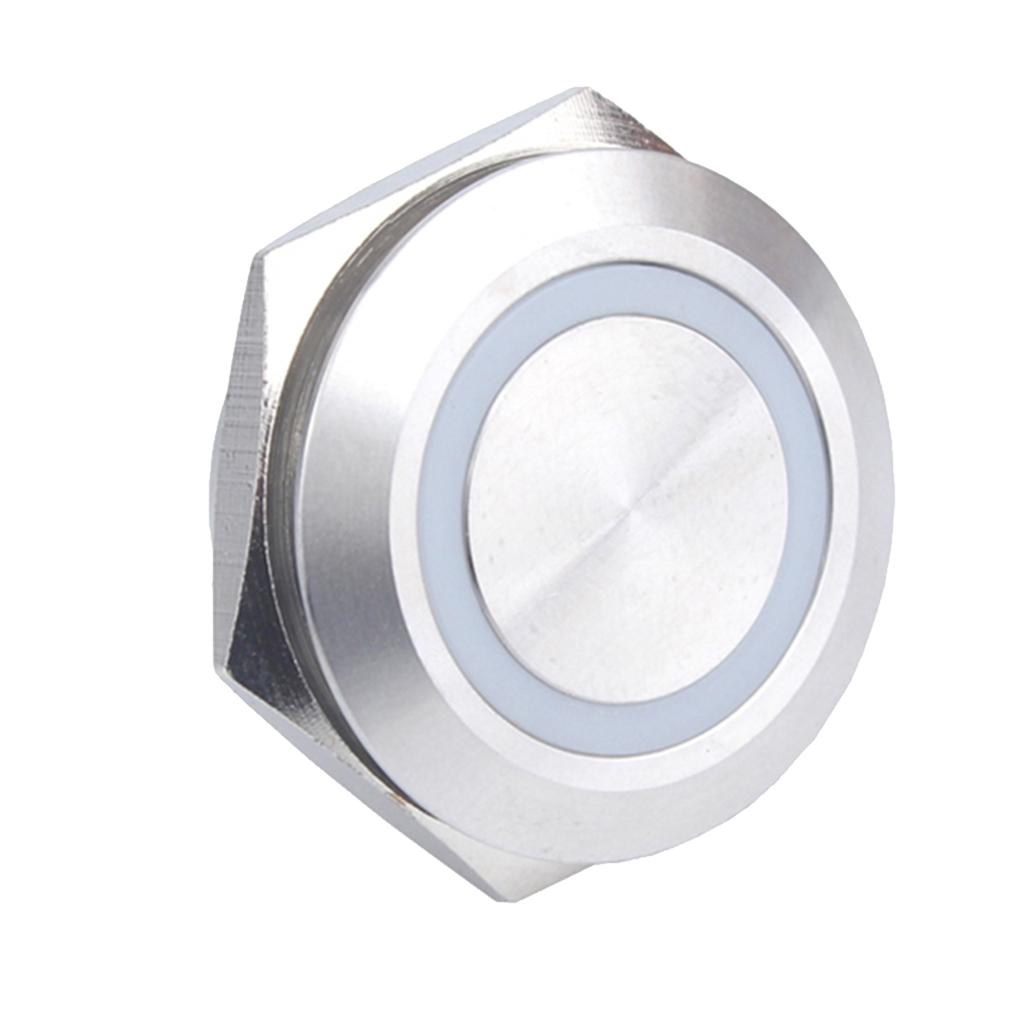 25mm 12V Kim Loại Chống Nước LED Xanh Dương Resetable Nút ấn Công Tắc Đèn Báo