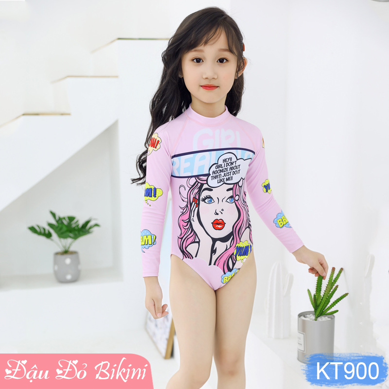 Đồ bơi đôi mẹ và con gái, áo tắm một mảnh dài tay nữ &amp; bé gái loại đẹp, họa tiết trẻ trung xinh xắn, chất thun lạnh mát mịn, co giãn cao | CP900
