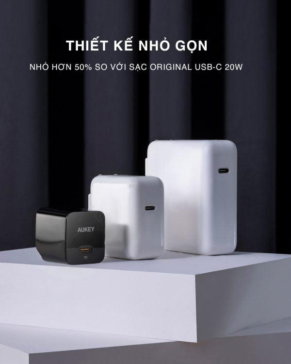 Củ Sạc Nhanh Aukey PA-Y30S (GaN 30W) 1 Cổng USB-C Siêu Nhỏ Gọn - Hàng Chính Hãng