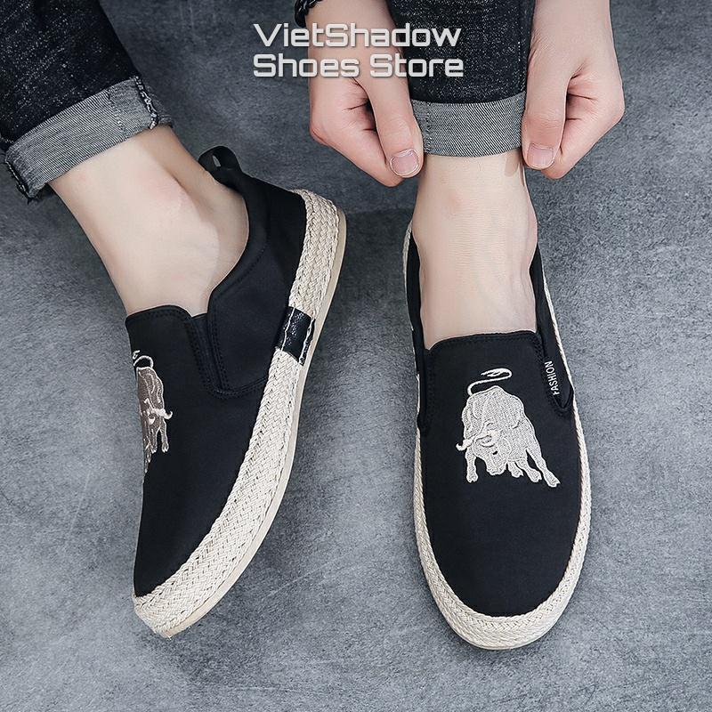 Slip on - Giày lười vải nam - Chất liệu vải polyester thêu họa tiết, bo viền cói nổi bật cá tính - Mã SP E005/E006/E007