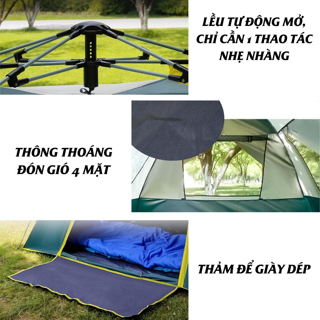 Lều Cắm Trại Du Lịch Tự Bung 4-6 người, Lều Dã Ngoại Ngoài Trời Chống Thấm Nước, Chống Tia Tử Ngoại