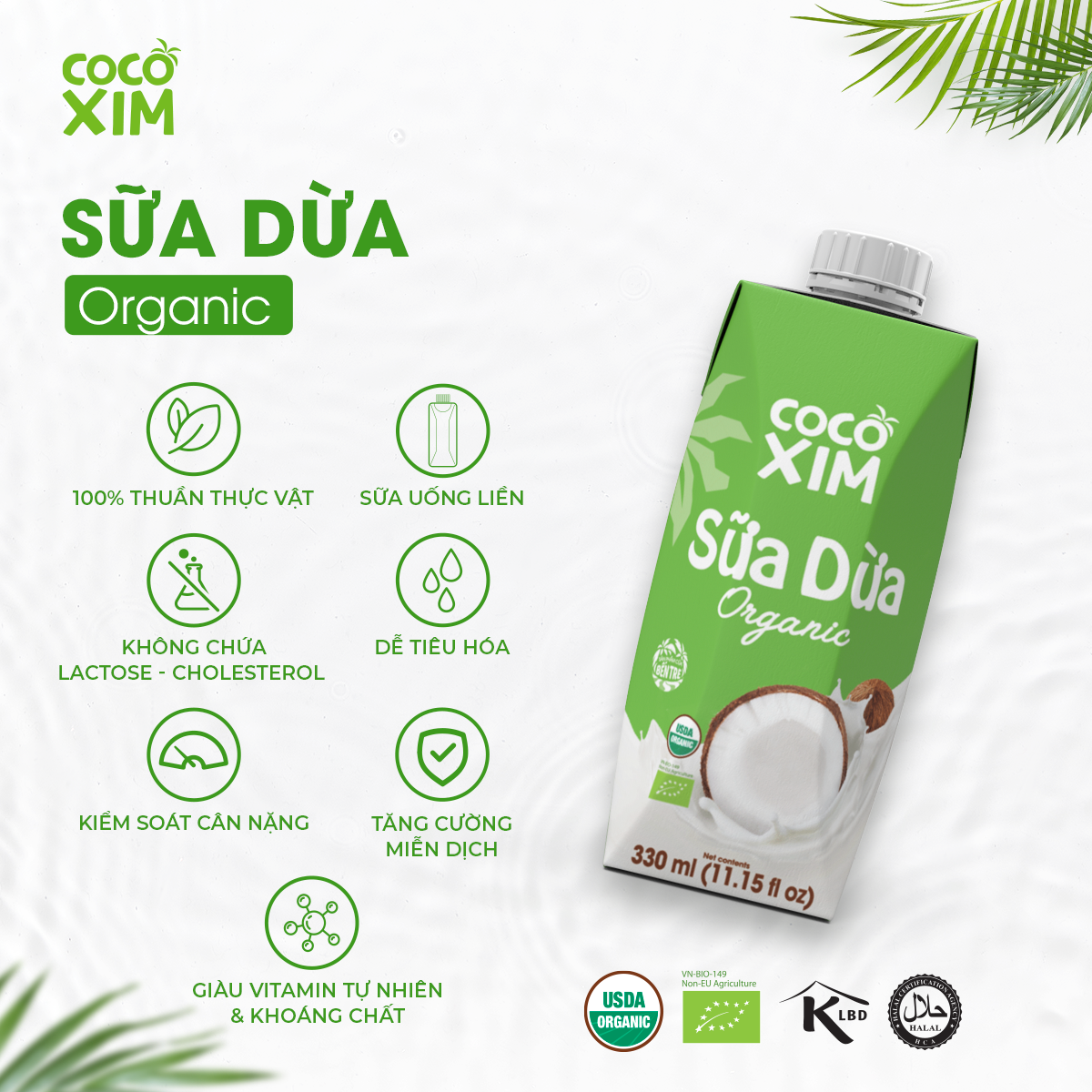 Thùng 12 hộp Sữa Dừa Cocoxim Organic 330ml/ 1 Hộp