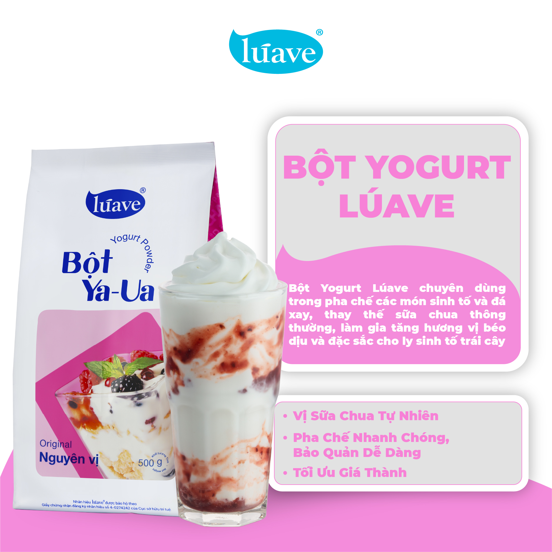 Bột Sữa Chua LÚAVE - Bột Yogurt/ Yaua  500g (Thay Thế Được Sữa Chua Truyền Thống, Làm Sinh Tố, Đá Xay, Yaua)