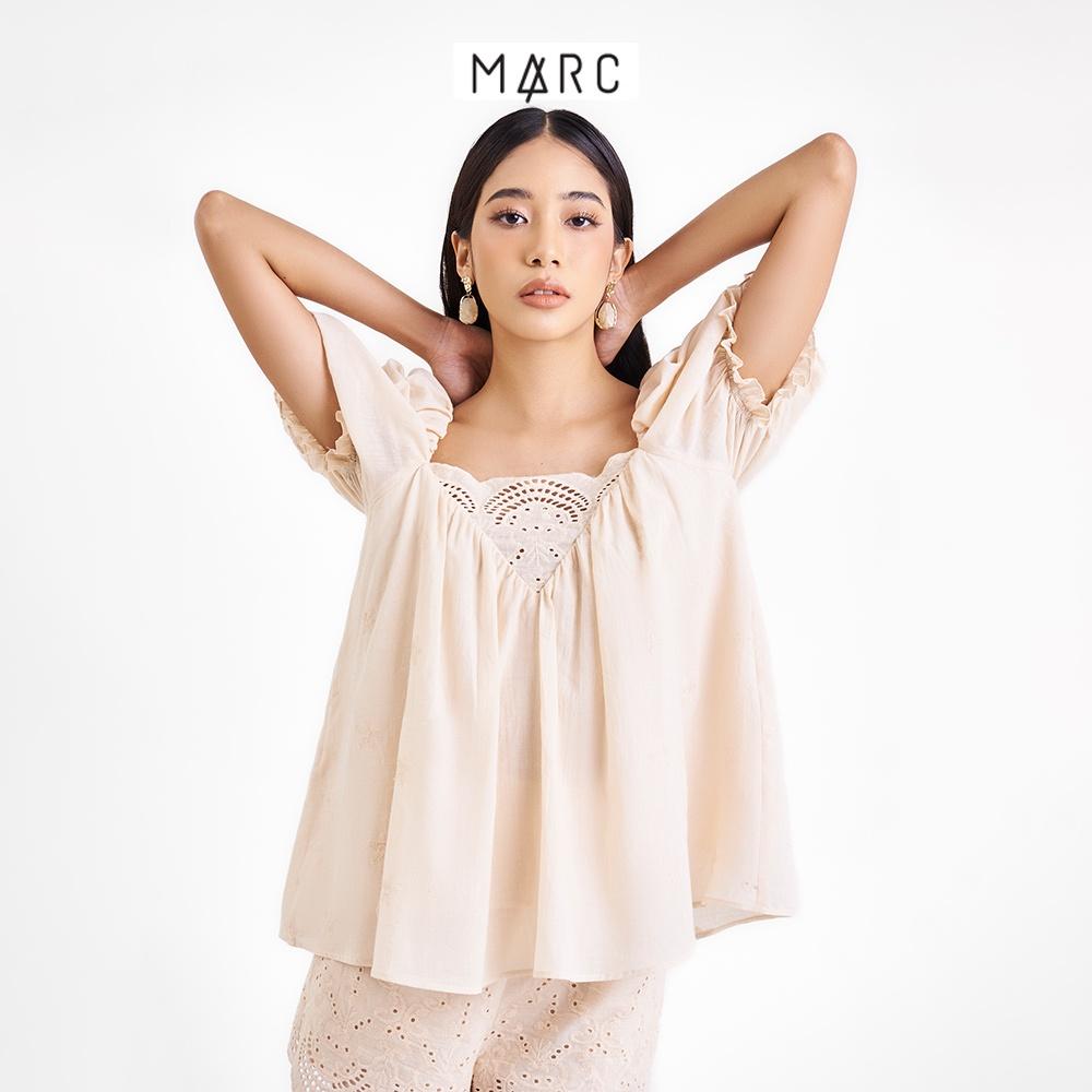 Áo kiểu nữ MARC FASHION form rộng cổ tim đắp ren tay phồng FAVH070122