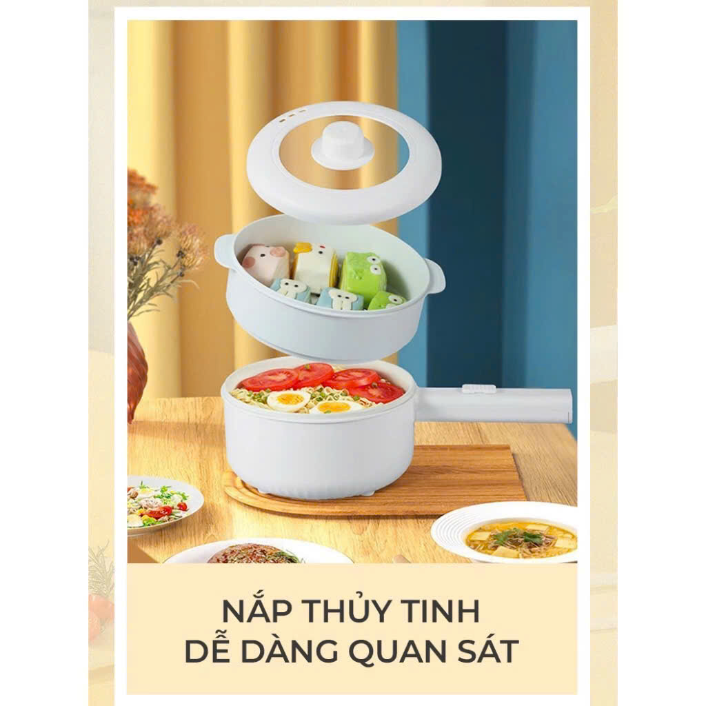 Nồi điện đa năng mini, nồi lẩu điện đa năng RBS-20, dung tích 1.6L cho 1-3 người, kèm xửng hấp, 2 mức nhiệt, BH 12th, hàng nhập khẩu