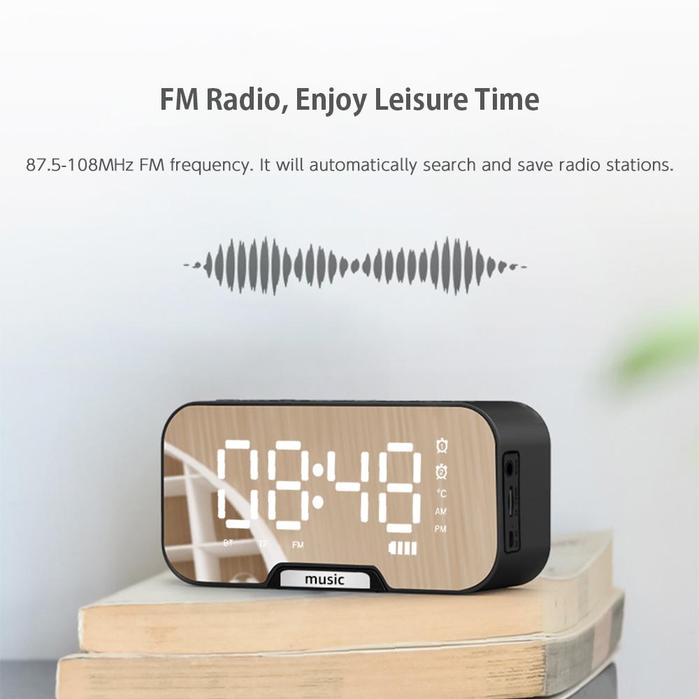 Đồng hồ báo thức mặt gương kỹ thuật số với loa bluetooth, đài FM, màn hình hiển thị nhiệt độ