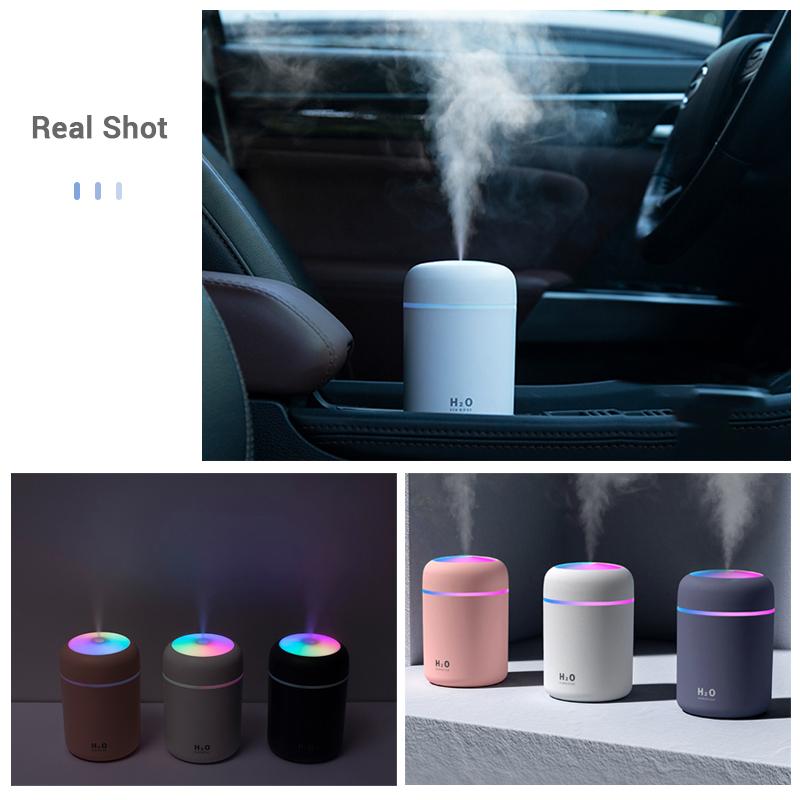 USB Máy Tạo Độ Ẩm Phun Sương Với Khí Quyển Light 300ML Làm Thơm Phòng Máy Khuếch Tán Tinh Dầu Tắt Tiếng Xe/Nhà/Văn Phòng Mini thoáng Mát Sương Máy Phun Sương Tạo Độ Ẩm