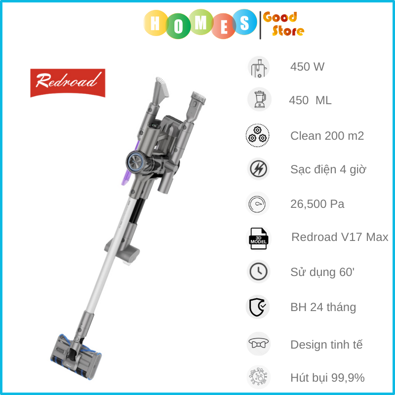 Máy Hút Bụi Không Dây Xiaomi Redroad X17 - Lực Hút Cực Mạnh 25.000 Pa Công Suất 350 W - Hàng Chính Hãng